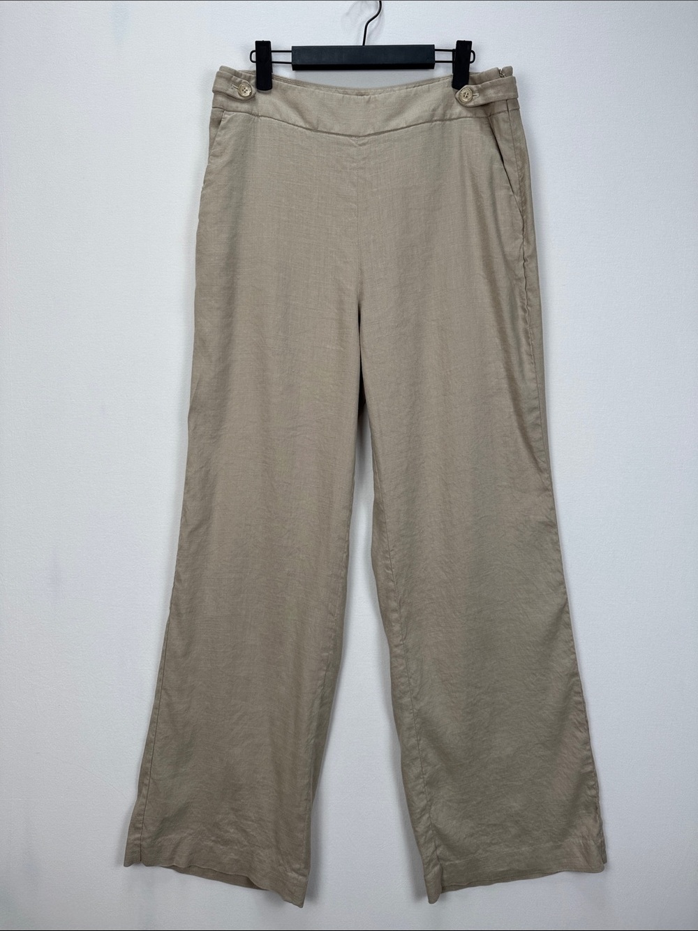 Talbots Beige Linen Blend Wide Leg Pants High Rise Casual Size 8